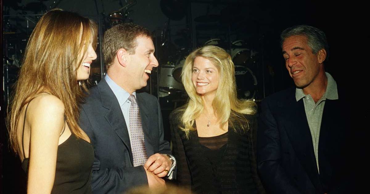 Melania Trump, Prince Andrew, Gwendolyn Beck, and Jeffrey Epstein at a party at the Mar-a-Lago club, Palm Beach, Florida, February 12, 2000 (Cover Image Source: Getty Images | Photo by Davidoff Studios)
