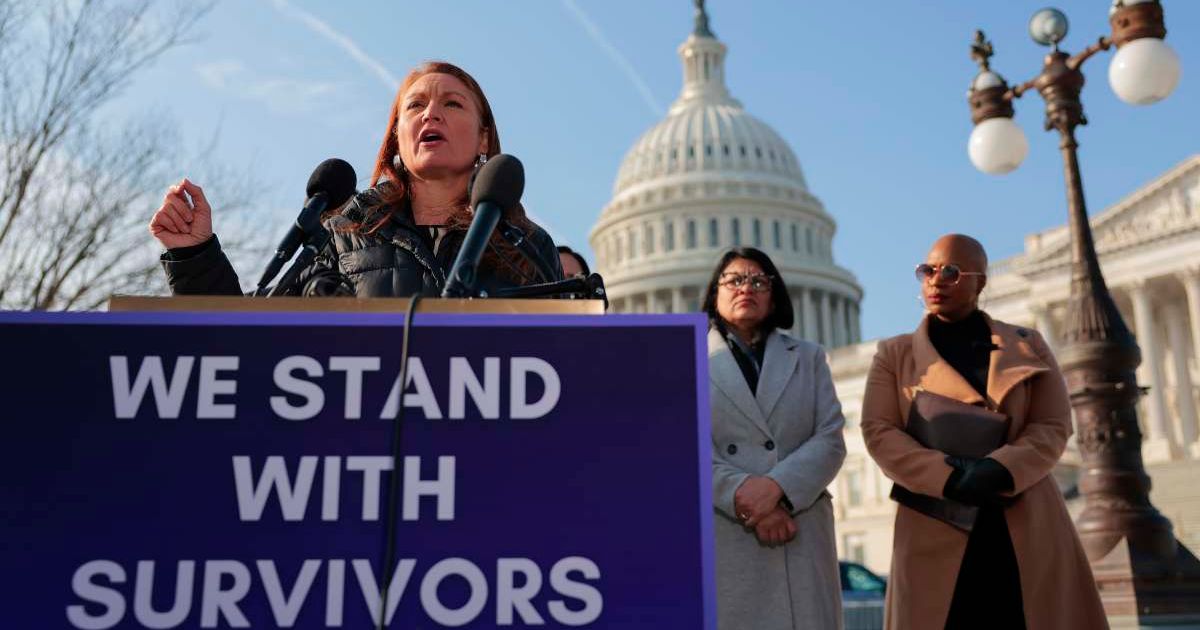 U.S. Rep. Melanie Stansbury (D-NM) speaks at a news conference with survivors of Jeffrey Epstein outside the U.S. Capitol on February 11, 2026 (Cover Image Source: Getty Images | Photo by Heather Diehl)