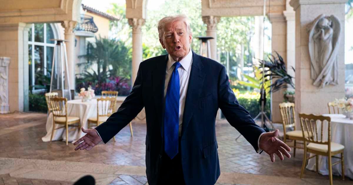 President Donald Trump speaks to reporters and members of the media at Mar-a-Lago on February 1, 2026, in Palm Beach, Florida (Image Source: Getty Images | Photo by Al Drago)