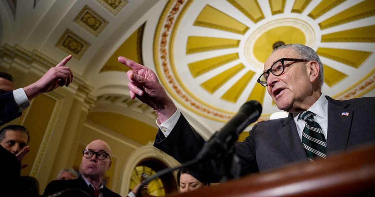 Senate Minority Leader Chuck Schumer (D-NY) takes a question from a reporter. (Cover image source: Getty Images | Photo by Andrew Harnik)
