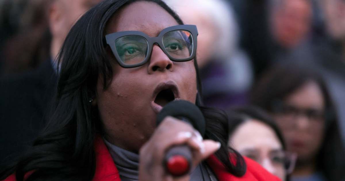 Rep. LaMonica McIver (D-NJ) at the We Choose To Fight: Nobody Elected Elon rally (Cover Image Source: Getty Images for MoveOn | Photo by Jemal Countess)