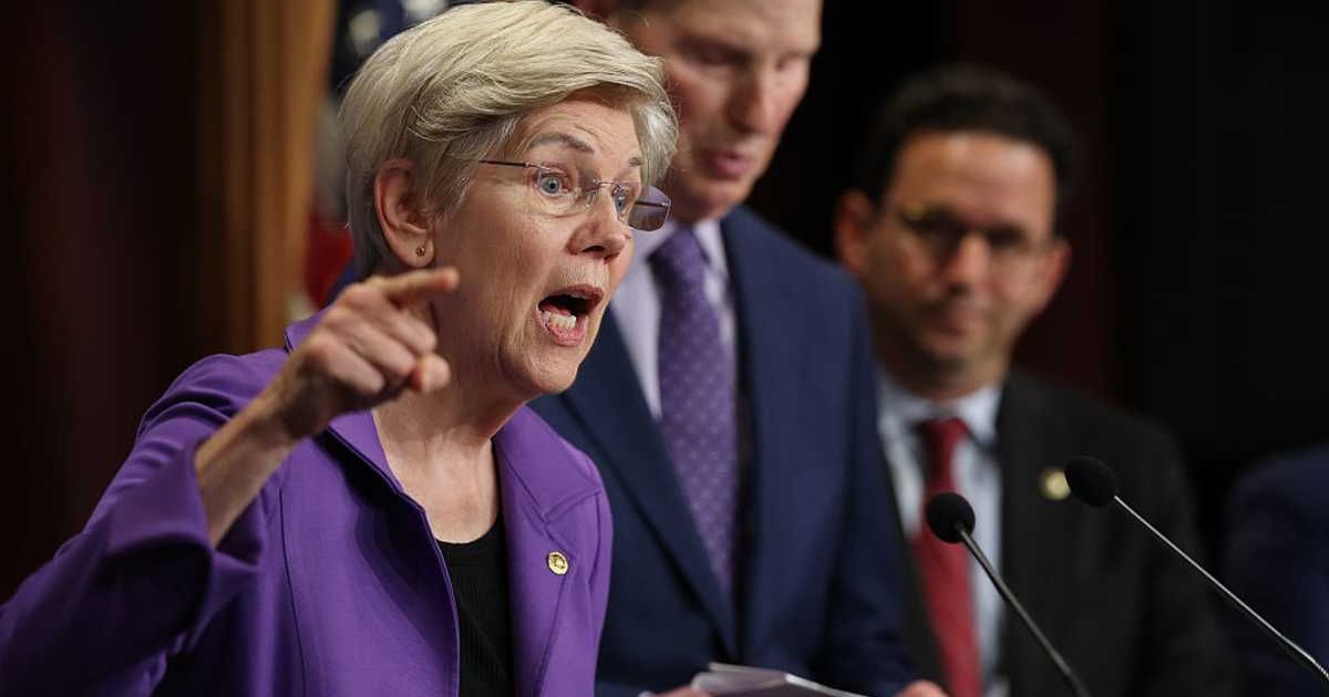 Sen. Elizabeth Warren (L) (D-MA) speaks during a press conference with Senate Democrats on Social Security at the U.S. Capitol (Cover image source: Getty Images/Photo by Win McNamee)