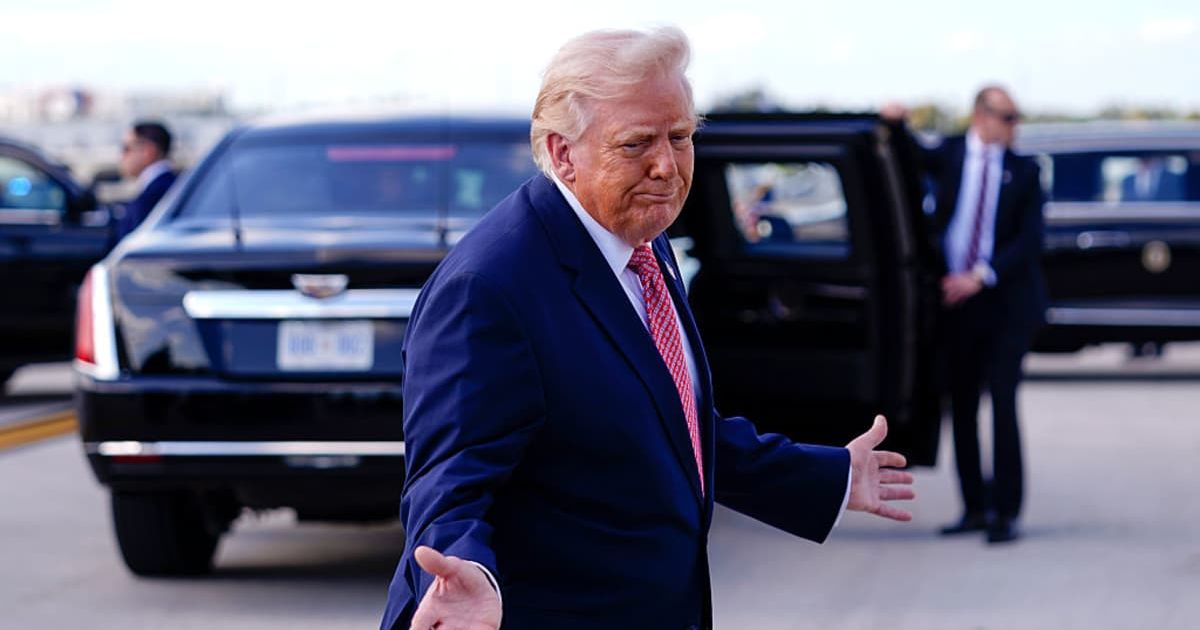 U.S. President Donald Trump speaks to the media after departing Air Force One at Miami International Airport. (Cover Image Source: Getty Images | Photo by Nathan Howard)