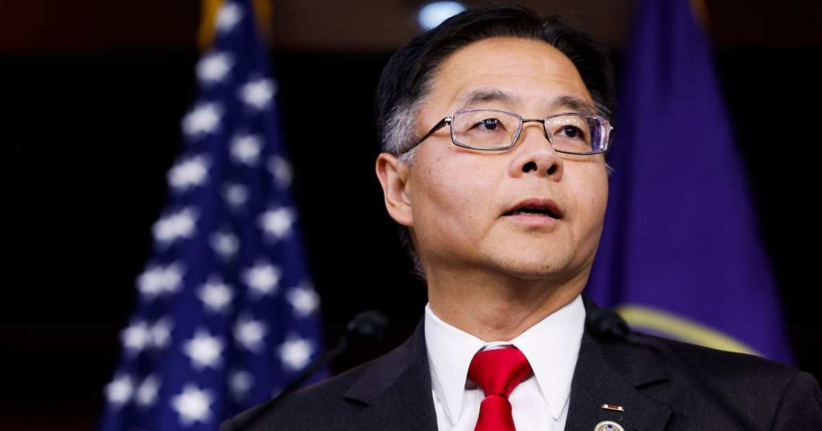 Vice-Chair of the House Democratic Caucus Rep. Ted Lieu (D-CA) speaks at a news conference after a meeting with the caucus at the U.S. Capitol Building (Image source: Getty Images/Photo by Anna Moneymaker)