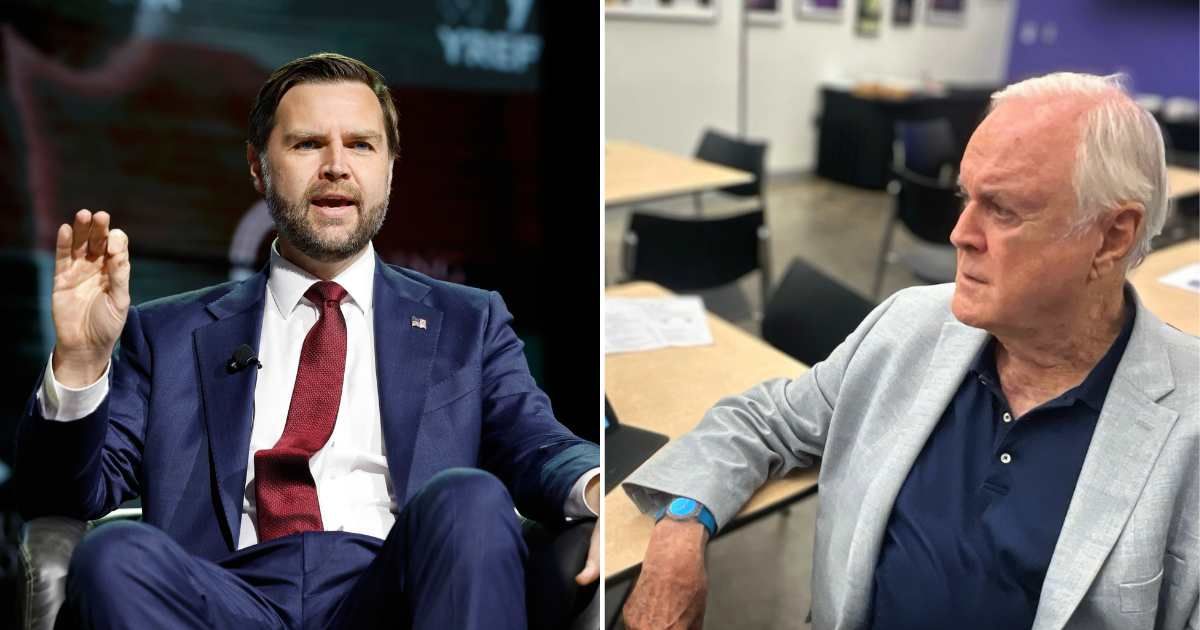 (L) U.S. Vice President JD Vance and (R) actor John Cleese (Cover Image Source: (L) Associated Press | Photo by Erik S. Lesser; (R) Facebook | John Cleese)
