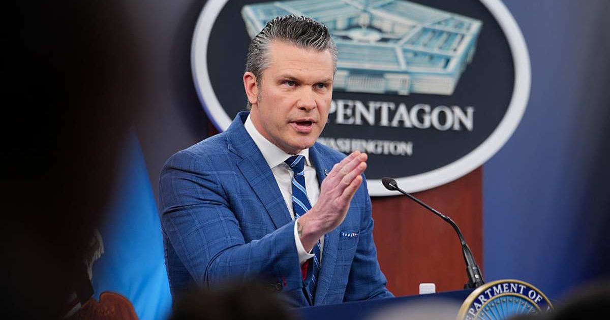 U.S. Secretary of War Pete Hegseth speaks during a press briefing at the Pentagon. (Cover Image Source: Photo by Andrew Harnik/Getty Images)
