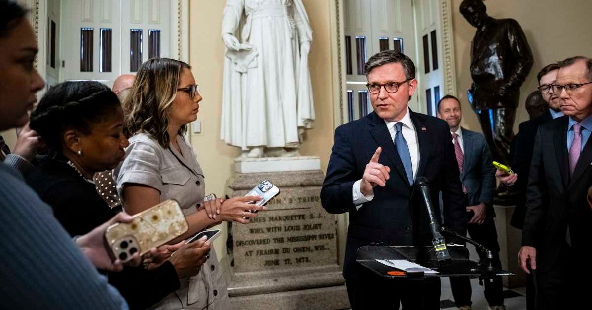 U.S. Speaker of the House Mike Johnson (R-LA) speaks to reporters after passage of a Department of Homeland Security funding bill, on April 30, 2026 (Cover Image Source: Getty Images | Photo by Graeme Sloan)