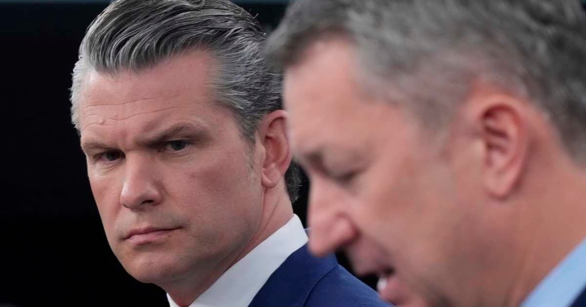 Defense Secretary Pete Hegseth and Chairman of the Joint Chiefs of Staff Gen. Dan Caine during a press briefing at the Pentagon (Cover Image Source: AP | Photo by Manuel Balce Ceneta)