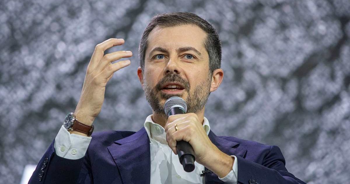 Former U.S. Secretary of Transportation Pete Buttigieg speaks at a Mobility Global Forum at the 2026 Detroit Auto Show (Cover Image Source: Getty Images | Photo by Bill Pugliano)