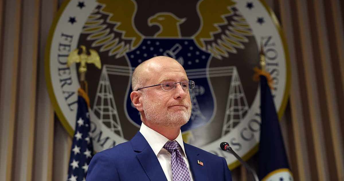 Chairman of the Federal Communications Commission (FCC) Brendan Carr speaks at a news conference following an FCC meeting at the Federal Communications Commission headquarters (Cover Image Source: Getty Images | Photo by Kevin Dietsch)