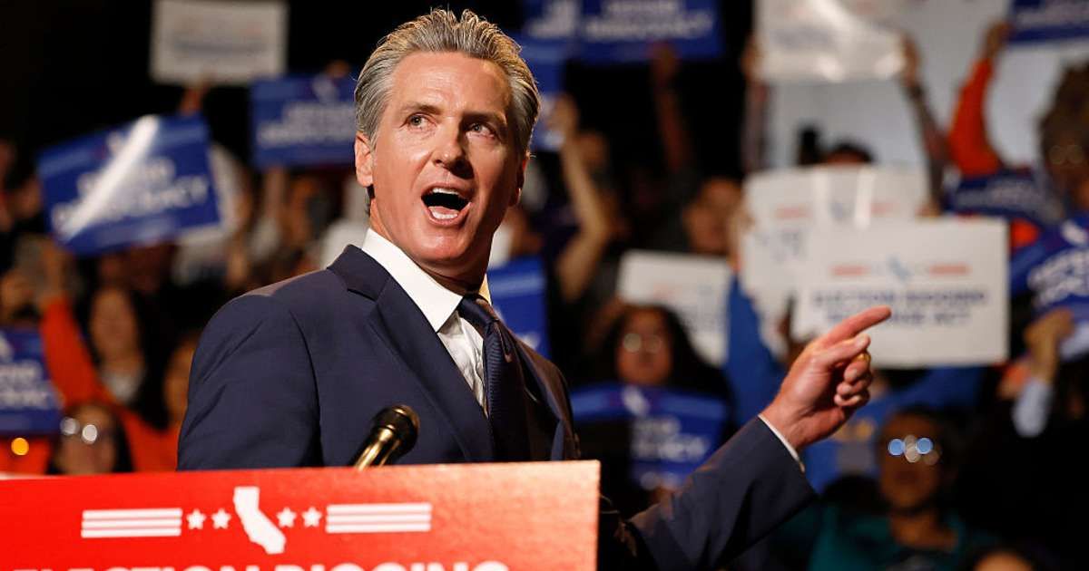 California Gov. Gavin Newsom speaks about the “Election Rigging Response Act” at a press conference (Cover image source: Getty Images/Photo by Mario Tama)