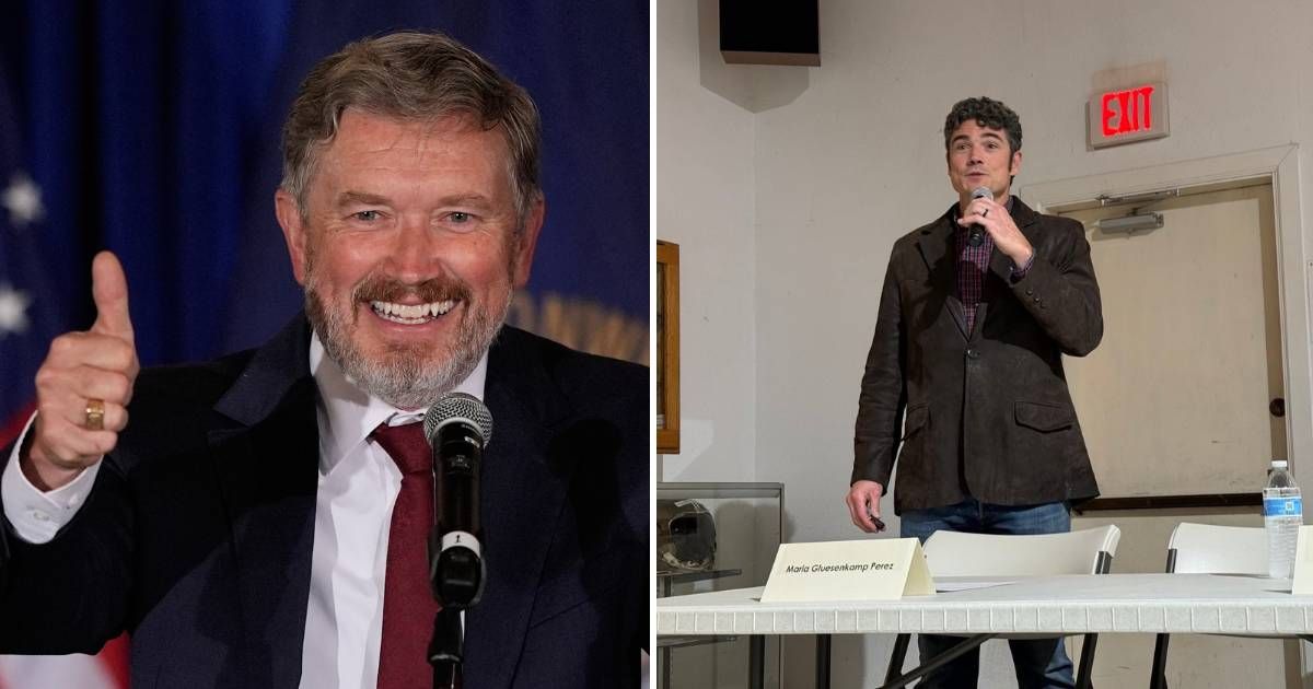 (L) Rep. Thomas Massie addresses his supporters after losing the primary; (R) Joe Kent speaking at the Cape Horn American Legion hall (Cover Image Sourced: (L) AP | Photo by Carolyn Kaster; (R) X | Joe Kent)