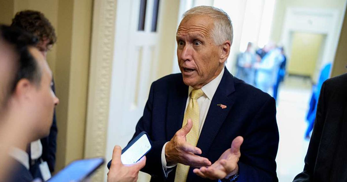 Sen. Thom Tillis (R-NC) speaks to reporters after a weekly Republican policy luncheon on Capitol Hill on October 7, 2025 (Cover Image Source: Getty Images | Photo by Andrew Harnik)