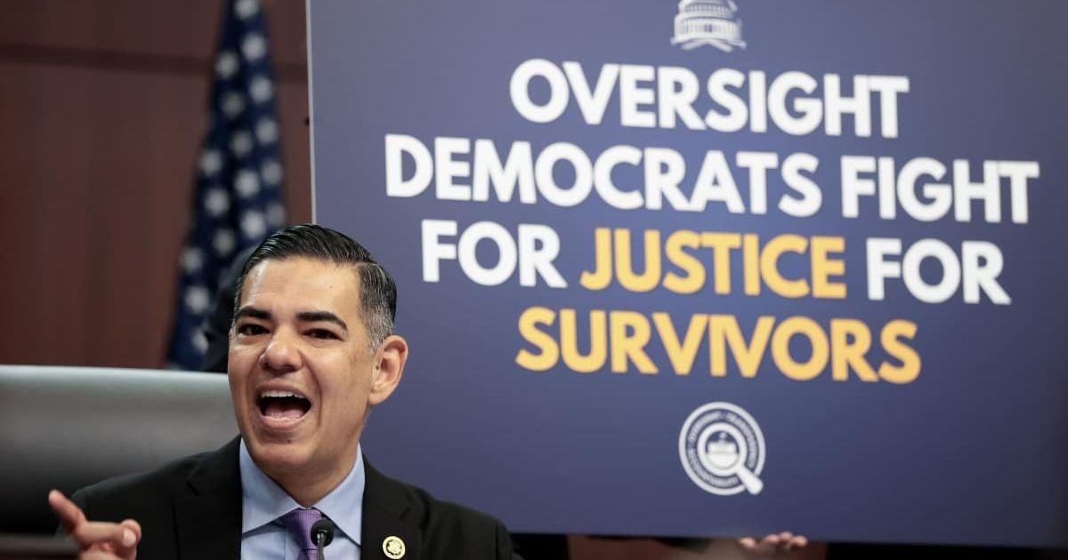 Rep. Robert Garcia, along with other House Oversight Committee members, convenes a hearing with advocates and Jeffrey Epstein victims (Cover Image Source: Getty Images | Photo by Joe Raedle)