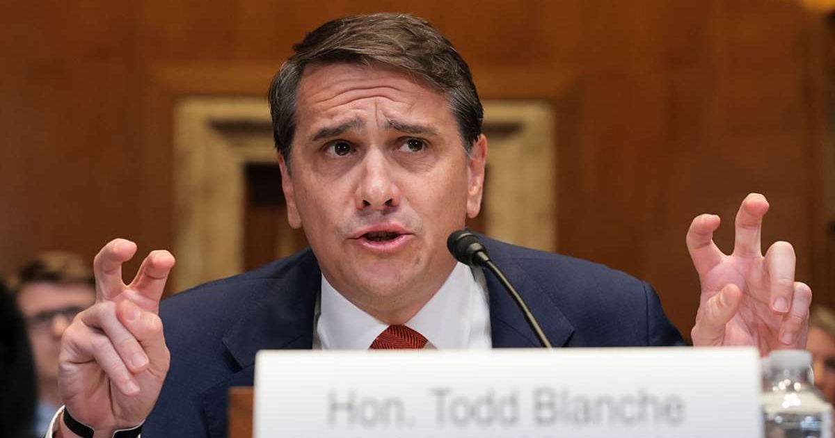 Acting Attorney General Todd Blanche testifies during a Senate hearing (Cover Image Source: Getty Images | Photo by Anna Moneymaker)