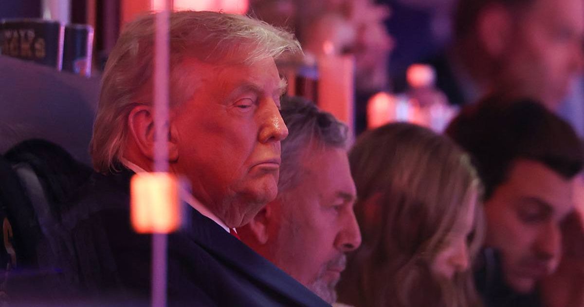 President Donald Trump and New York Knicks owner James Dolan look on during the first quarter of a game against the San Antonio Spurs in Game Three of the 2026 NBA Finals at Madison Square Garden on June 08, 2026 (Cover Image Source: Getty Images | Photo 