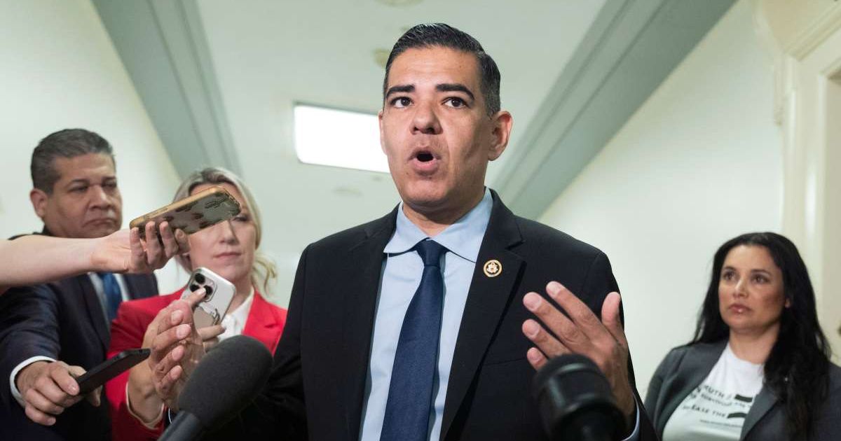 Robert Garcia speaks to reporters before the start of a hearing for the deposition of former Attorney General Pam Bondi in connection with the Epstein files investigation at the Rayburn House Office Building. (Image Source: AP | Photo by Manuel Ceneta)