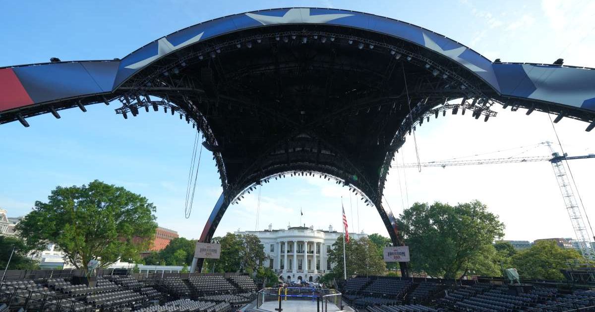 The arena for the UFC Freedom 250 fights on the South Lawn of the White House is photographed Thursday, June 11, 2026, in Washington. (Image source: AP Photo/Photo by Alex Brandon)