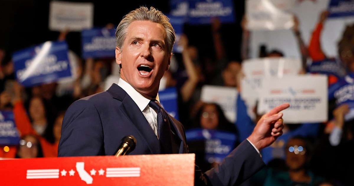 California Gov. Gavin Newsom speaks about the “Election Rigging Response Act” at a press conference (Cover image source: Getty Images/Photo by Mario Tama)