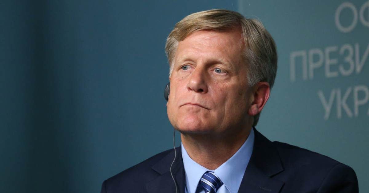 Ambassador Michael McFaul at a briefing in the Office of the President on September 8, 2023, in Kyiv, Ukraine. (Image Source: Getty Images | Photo by Viktor Kovalchuk)