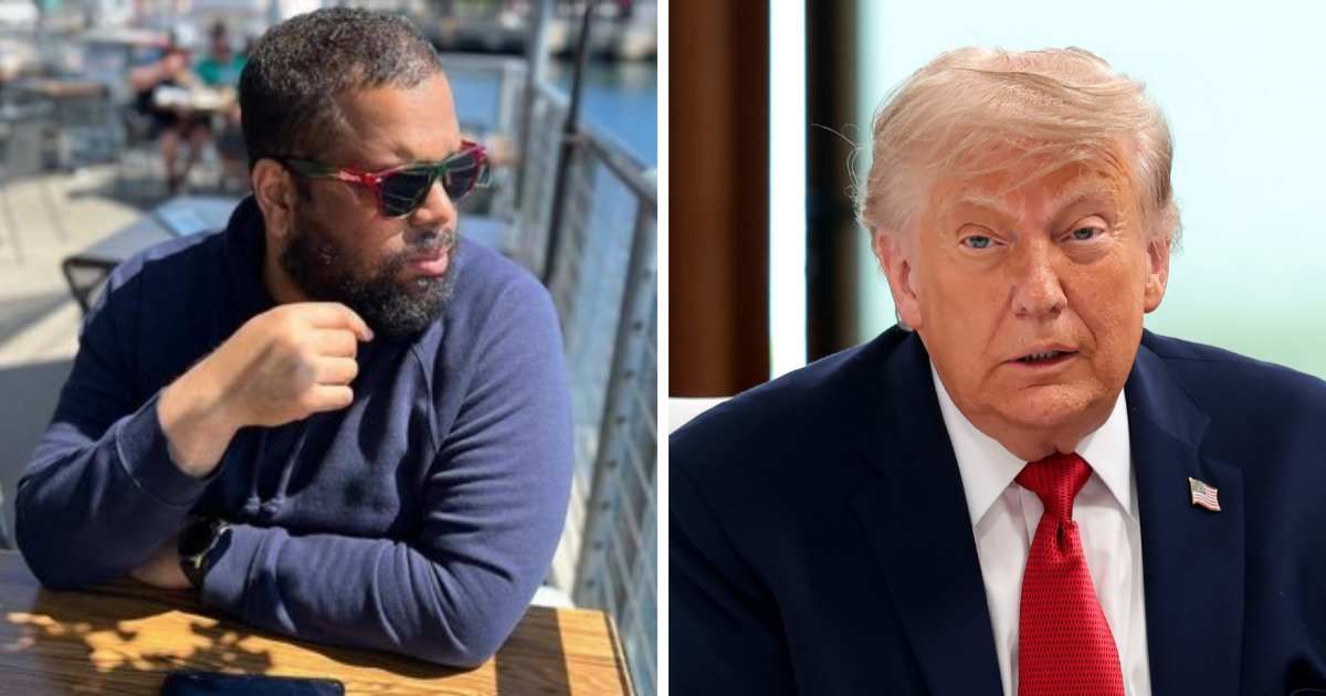 Alex Cole (L), an investigative journalist, with President Donald Trump (R) (Cover Image Source: (L) X | @acnewsitics; (R) Getty Images | Anna Moneymaker)