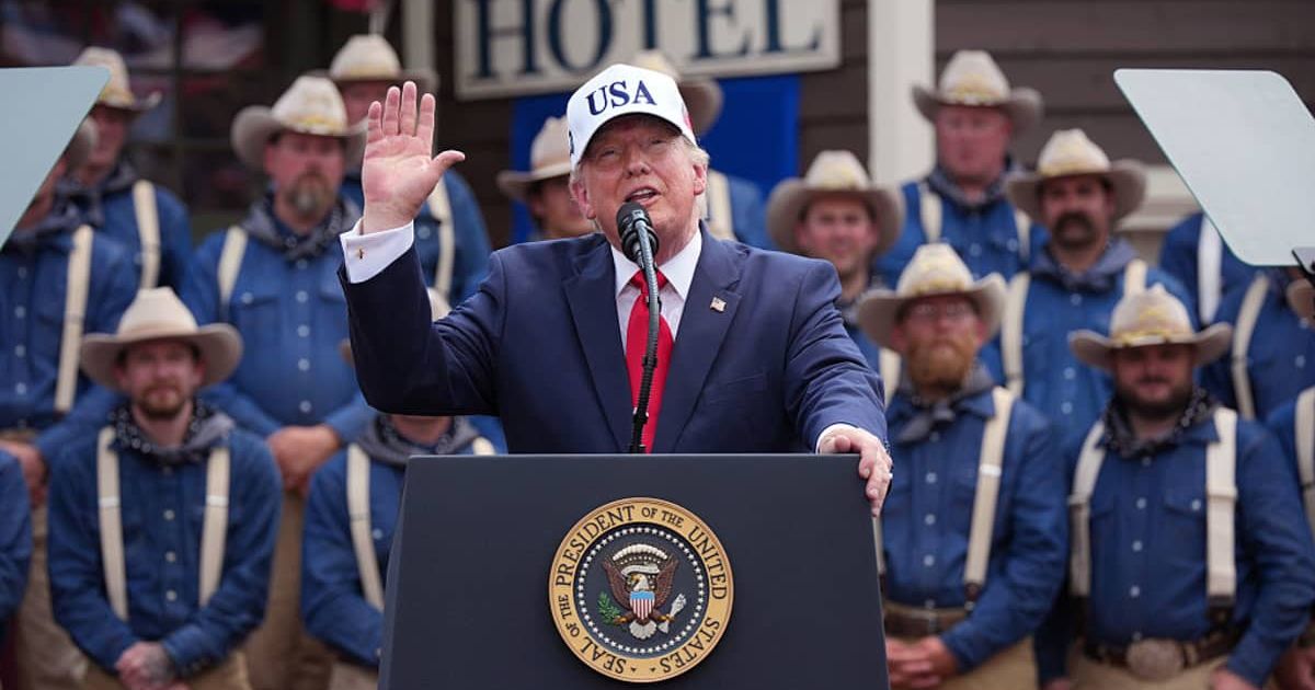 President Donald Trump delivers remarks during an event at the Burning Hills Amphitheatre on July 01, 2026, in Medora, North Dakota (Cover Image Source: Getty Images | Photo by Andrew Harnik)