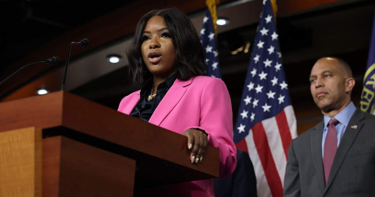  Rep. Jasmine Crockett (D-TX) speaks at a news conference at the U.S. Capitol Building on September 08, 2025(Cover Image Source: Getty Images | Photo by Anna Moneymaker)