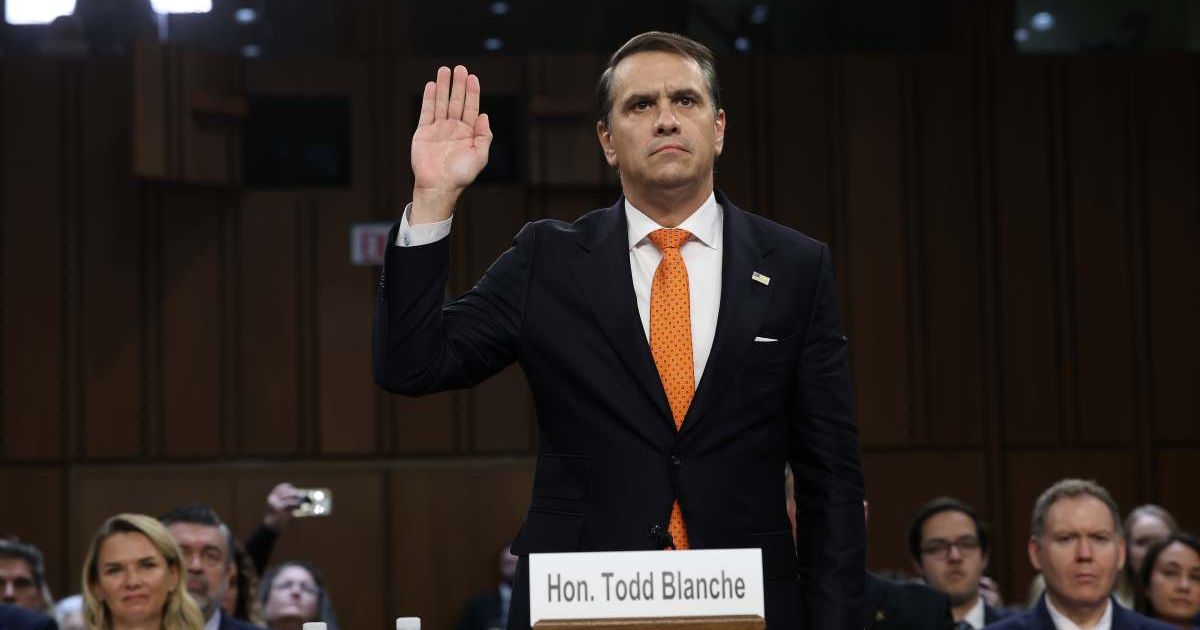 Acting Attorney General Todd Blanche gets sworn in at his confirmation hearing in front of the Senate Judiciary Committee on Capitol Hill in Washington, DC. (Cover Image Source: Getty Images | Photo by Win McNamee)