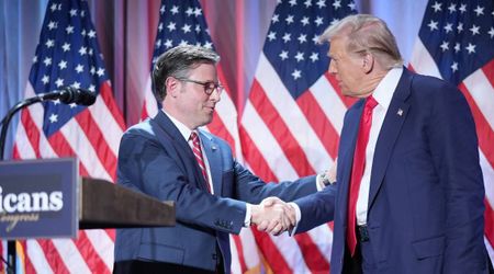 Speaker Mike Johnson drops a Trump impression, and the audience can't stop laughing